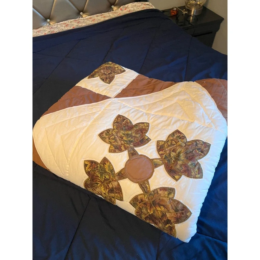 Brown and Cream Floral Patchwork Quilt - Home Bedding